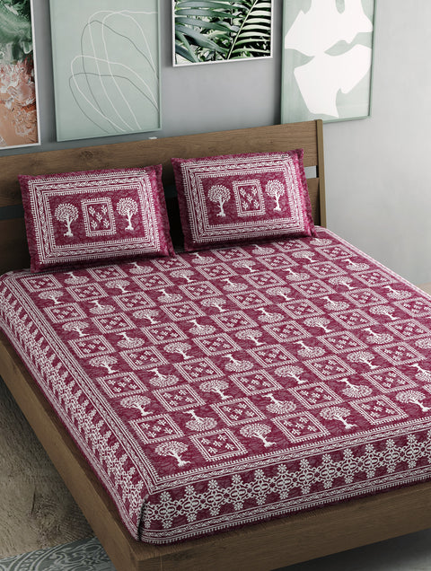 SheetKart - Floral Fiest 144 TC 100% Cotton Double Bedsheet with 2 Pillow Covers - Roast Chocolate