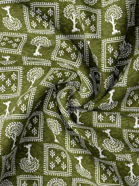 SheetKart - Floral Fiest 144 TC 100% Cotton Double Bedsheet with 2 Pillow Covers - Sprout Green