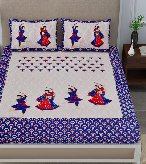 SheetKart 104 TC 100% Cotton Double Bedsheet with 2 Pillow Covers, Blue