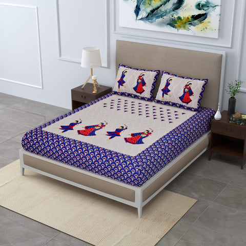 SheetKart 104 TC 100% Cotton Double Bedsheet with 2 Pillow Covers, Blue