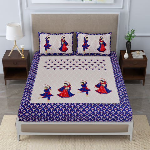 SheetKart 104 TC 100% Cotton Double Bedsheet with 2 Pillow Covers, Blue
