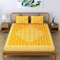 SheetKart Corrugate 144 TC 100% Cotton Double Bedsheet Jaipuri Printed Bed Cover with 2 Pillow Covers (Yellow, Double) 