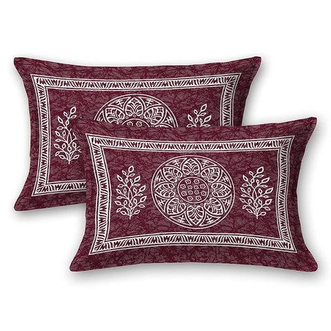 SheetKart Floral Motif 144 TC 100% Cotton Double Bedsheet Jaipuri Printed Bed Cover with 2 Pillow Covers - Choco Seed 