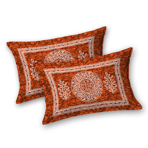 SheetKart Floral Motif 100% Cotton Double Bedsheet Jaipuri Printed Bed Cover with 2 Pillow Covers - Caramel Red 