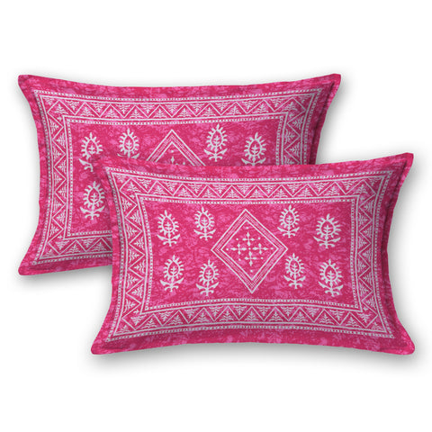 SheetKart Motif Floral 144 TC 100% Cotton Double Bedsheet Jaipuri Printed Bed Cover with 2 Pillow Covers - Pink Touch 