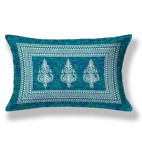 SheetKart Motif Floral 100% Cotton Single Bedsheet with 1 Pillow Cover, Jaipuri Printed Bed Cover - Sea Green