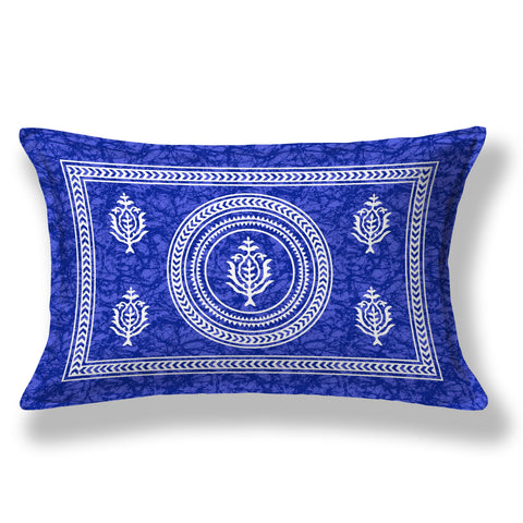 SheetKart Motif Mandala Floral 100% Cotton Single Bedsheet with 1 Pillow Cover Jaipuri Printed Bed Cover - Blue