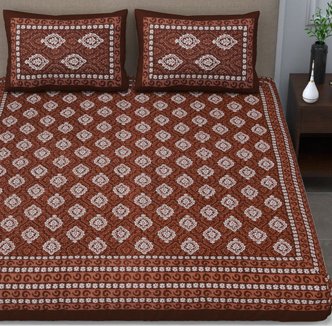 SheetKart Dabu Motif 144 TC 100% Cotton Double Bedsheet Jaipuri Printed Bed Cover with 2 Pillow