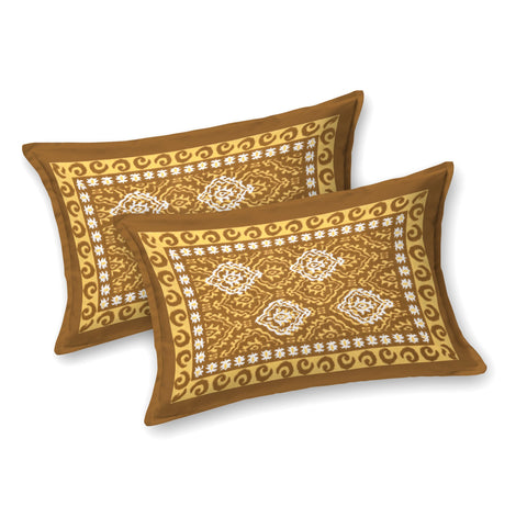 SheetKart Dabu Floral 100% Cotton Double Bedsheet Jaipuri Printed Bed Cover King Size with 2 Pillow Covers, Yellow 
