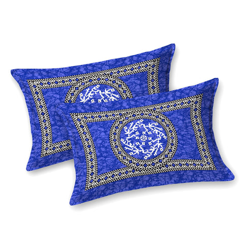 SheetKart Mandala Floral 100% Cotton Double Bedsheet Jaipuri Printed Bed Cover with 2 Pillow Covers - Blue 
