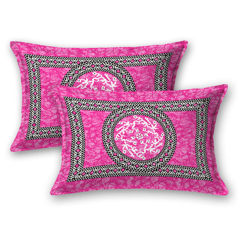 SheetKart Mandala Floral 144 TC 100% Cotton Double Bedsheet Jaipuri Printed Bed Cover with 2 Pillow Covers - Rose Pink 