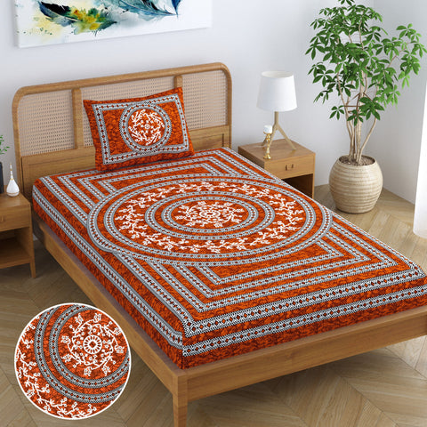 SheetKart Blossoms 100% Pure Cotton Jaipuri Printed Bedsheet for Single Bed with 1 Pillow Cover, Traditional Ethnic Bed Cover - Superior Red