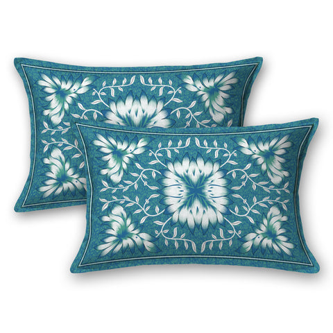 SheetKart Country Garden Floral 144 TC 100% Cotton Double Bedsheet Jaipuri Printed Bed Cover with 2 Pillow Covers - Creek Turquoise 