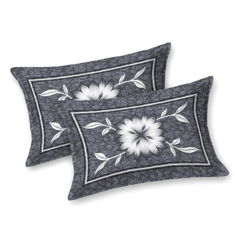 SheetKart Country Garden Floral 100% Cotton Double Bedsheet Jaipuri Printed Bed Cover with 2 Pillow Covers - Charcoal Grey 