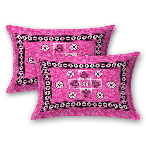 SheetKart Arcade 144 TC 100% Cotton Double Bedsheet Jaipuri Printed Bed Cover with 2 Pillow Covers - Lightning Pink 