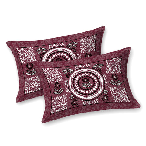 SheetKart Lily Floral 100% Cotton Double Bedsheet Jaipuri Printed Bed Cover with 2 Pillow Covers - Dark Choco 