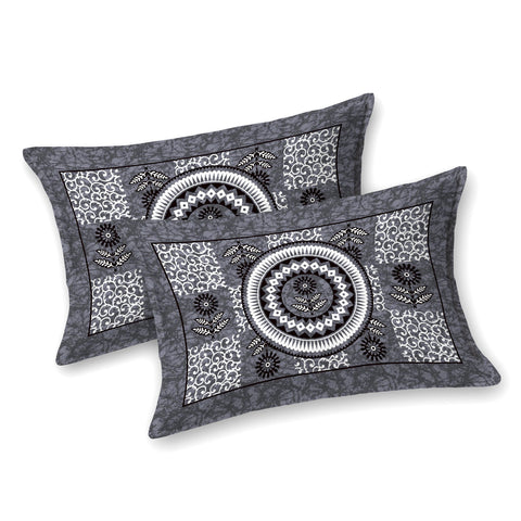  
SheetKart Lily Floral 144 TC 100% Cotton Double Bedsheet Jaipuri Printed Bed Cover with 2 Pillow Covers - Charcoal Grey 