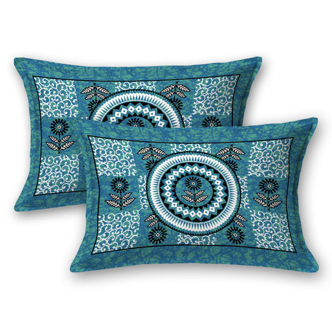 SheetKart Lily Floral 144 TC 100% Cotton Double Bedsheet Jaipuri Printed Bed Cover with 2 Pillow Covers - Creek Turquoise 
