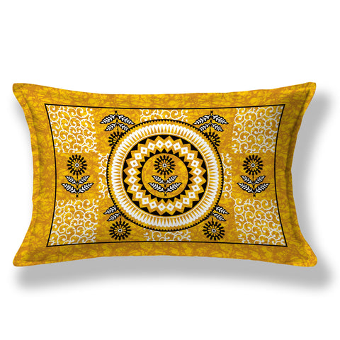 SheetKart Blossoms 100% Pure Cotton Jaipuri Printed Bedsheet for Single Bed with 1 Pillow Cover, Traditional Ethnic Bed Cover - Supper Yellow