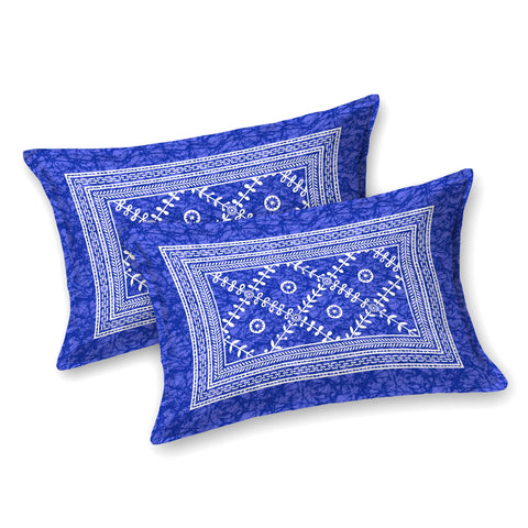 SheetKart Floral Square 100% Cotton Bedsheet for Double Bed King Size with 2 Pillow Covers Jaipuri Printed Bed Cover - Sapphire Blue 