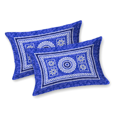 SheetKart Floral Leads 100% Cotton Bedsheet for Double Bed King Size with 2 Pillow Covers Jaipuri Printed Bed Cover - Sapphire Blue 