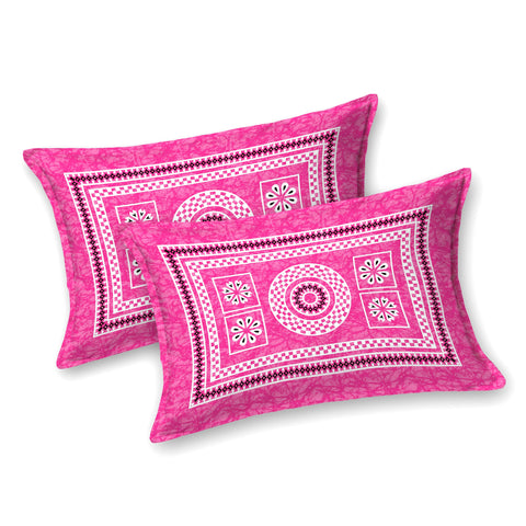 SheetKart Floral Leads 100% Cotton Bedsheet for Double Bed King Size with 2 Pillow Covers Jaipuri Printed Bed Cover - Pink Pearl 
