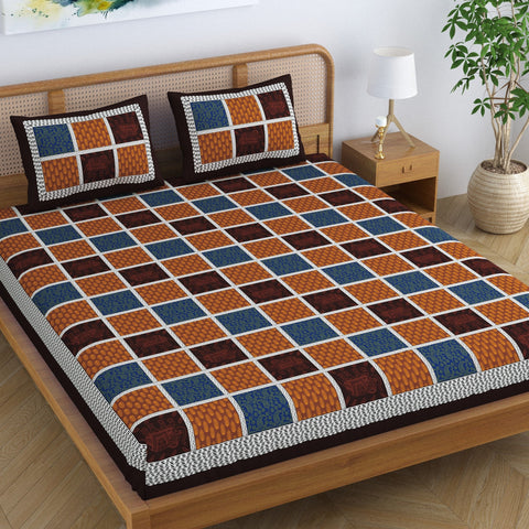 SheetKart Dabu Rapid Discharge Elephant Printed 100% Cotton Double Bedsheet Jaipuri Bed Cover with 2 Pillow Covers, Red & Brown