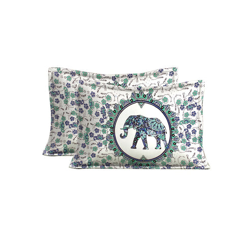 SheetKart Elephant Mandala Double Bed Jaipuri Bedsheets Cotton with 2 Pillow Covers, Floral, Sapphire Blue - SheetKart
