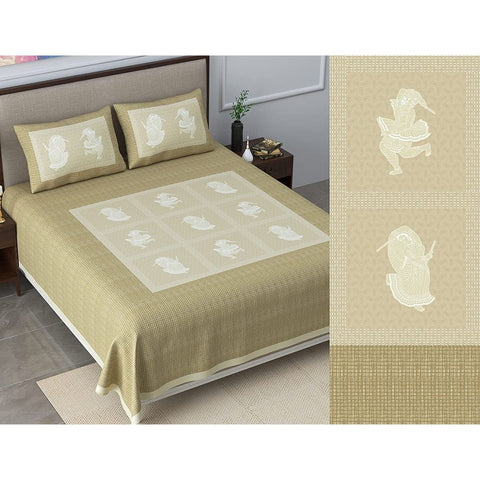 SheetKart Bedsheet for King Size Double Bed - Premium Traditional Rajasthani Printed 144 TC 100% Cotton with 2 Pillow Covers, Green - SheetKart