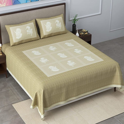 SheetKart Bedsheet for King Size Double Bed - Premium Traditional Rajasthani Printed 144 TC 100% Cotton with 2 Pillow Covers, Green - SheetKart