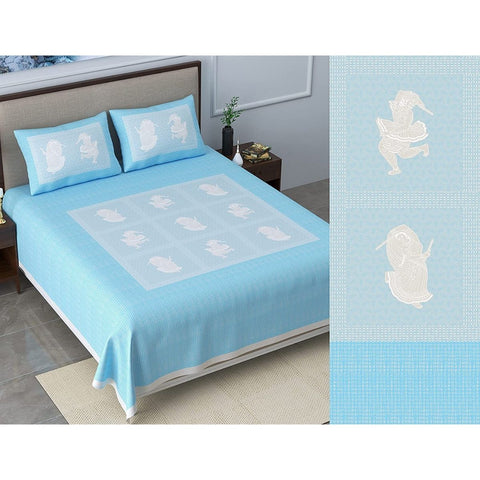SheetKart Bedsheet for King Size Double Bed - Premium Traditional Rajasthani Printed 144 TC 100% Cotton with 2 Pillow Covers, Blue - SheetKart