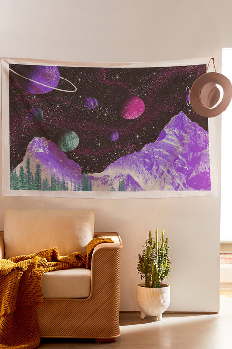 Space Landscape Tapestry - Aesthetic Bohemian Wall Hanging Mountain and Planets Tapestries for Bed Room Home Décor